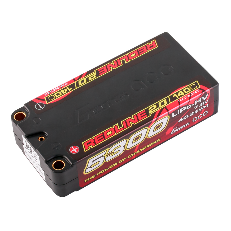 Gens ace 5300mAh 2S 140C 7,6V(HV) Shorty LiPo-batteri – 5,0mm bullet – Redline