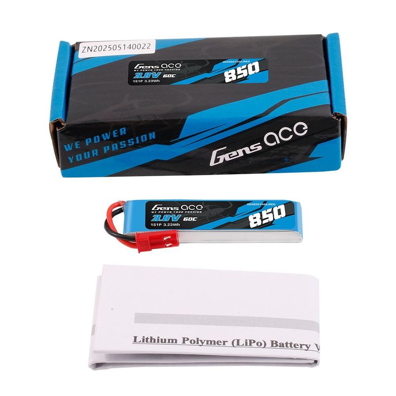Gens ace 850mAh 1S 60C 3,8V(HV) LiPo-batteri – JST-SYP kontakt – Ace Classic