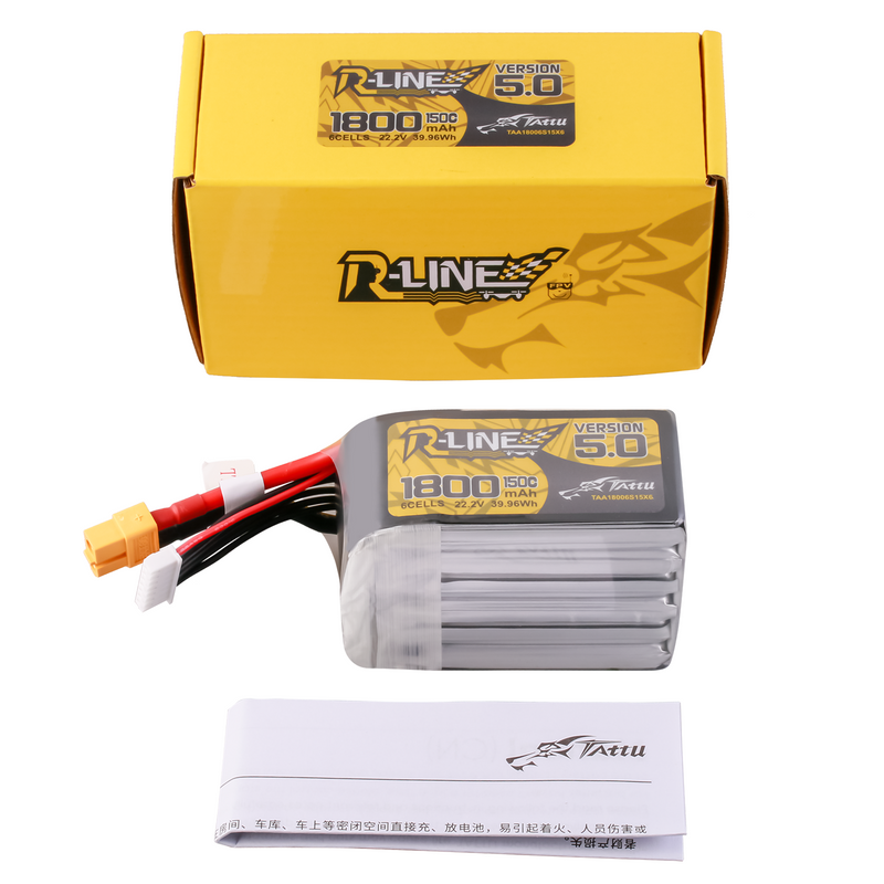 Tattu 1800mAh 6S 150C 22,2V LiPo-batteri – XT60 kontakt – R-Line 5,0