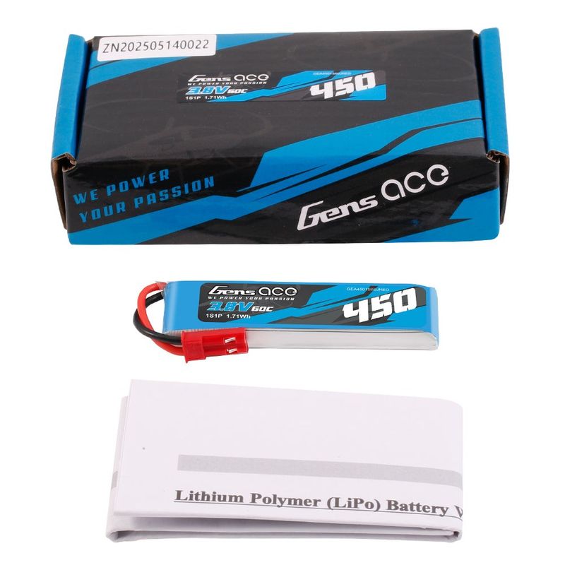Gens ace 450mAh 1S 60C 3,8V(HV) LiPo-batteri – JST-SYP kontakt – Ace Classic