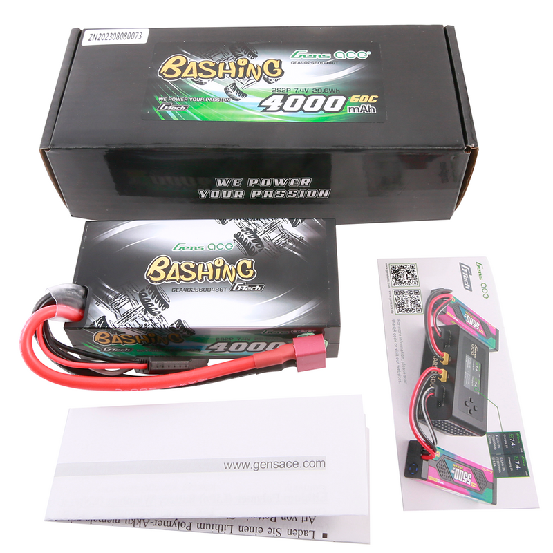 Gens ace 4000mAh 2S 60C 7,4V LiPo-batteri – Hardcase – Deans kontakt – Bashing