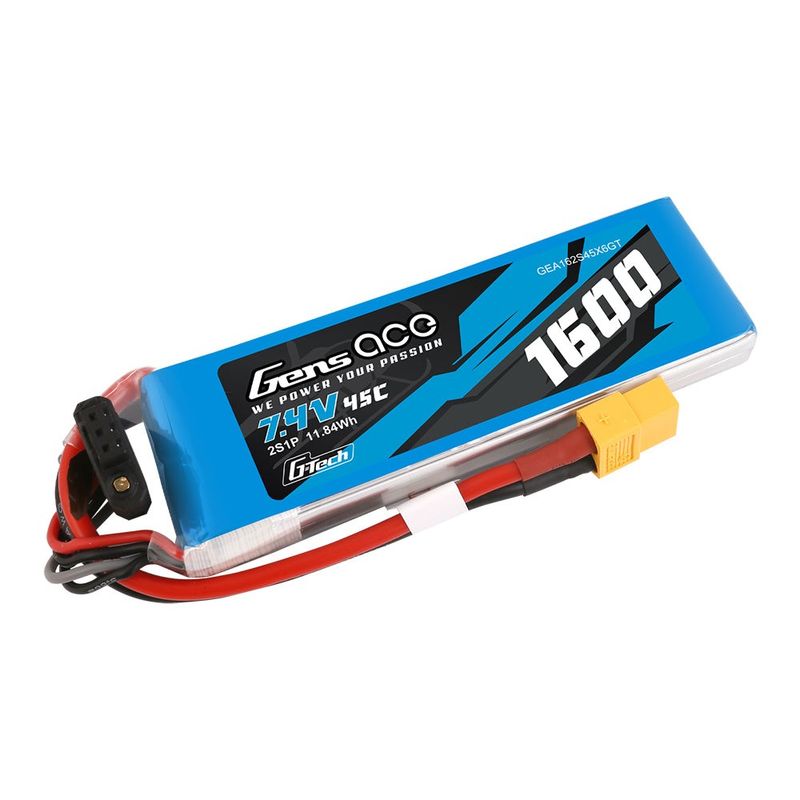 Gens ace 1600mAh 2S 45C 7,4V LiPo-batteri – XT60 kontakt – Ace Classic
