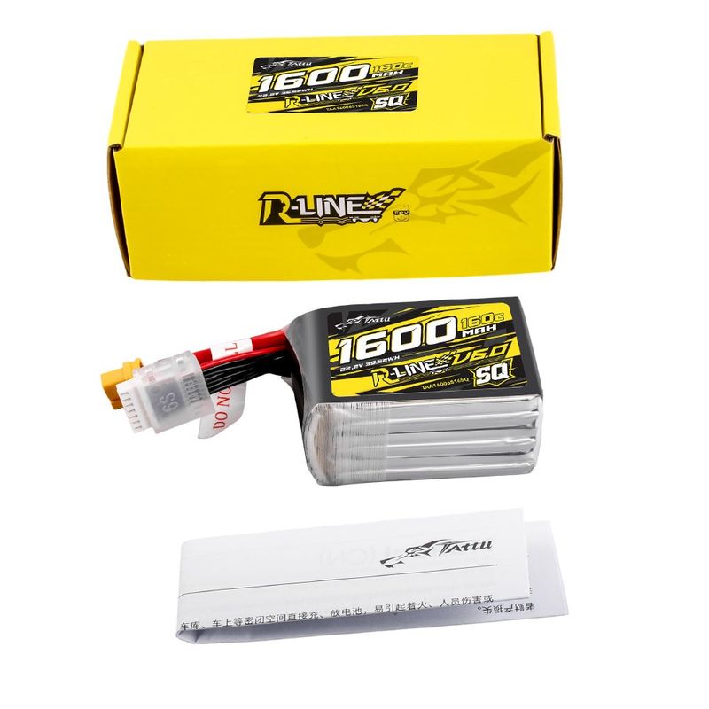 Tattu 1600mAh 6S 160C 22,2V SQ LiPo-batteri – XT60 kontakt – R-Line 6,0
