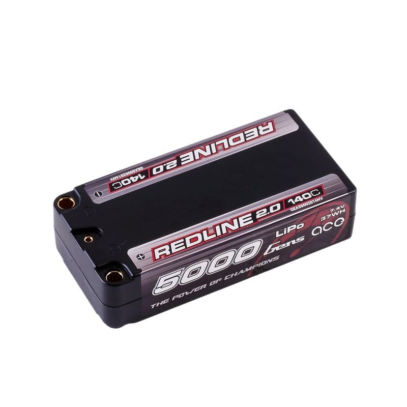 Gens ace 5000mAh 2S 140C 7,4V Shorty LiPo-batteri – 5,0mm bullet – Redline