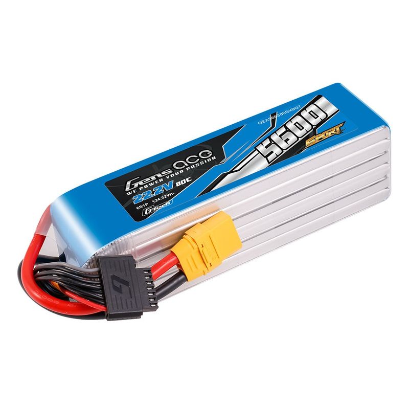 Gens ace 5600mAh 6S 80C 22,2V LiPo-batteri – XT90 kontakt – Sport (700 Helicopter)