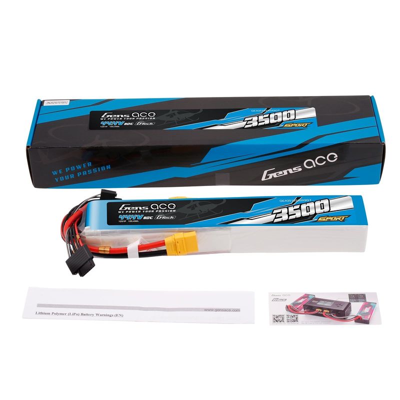 Gens ace 3500mAh 12S 80C 44,4V LiPo-batteri – XT90 kontakt – Sport