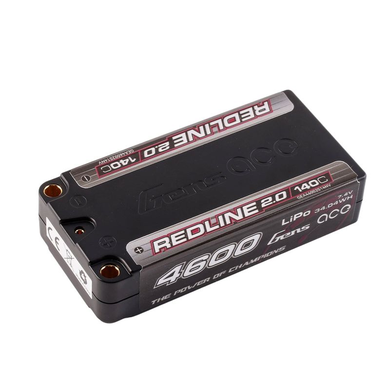 Gens ace 4600mAh 2S 140C 7,4V Shorty LiPo-batteri – 5,0mm bullet – Redline