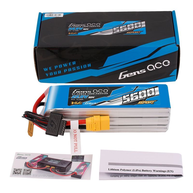 Gens ace 5600mAh 6S 80C 22,8V(HV) LiPo-batteri – XT90 kontakt – Sport (700 Helicopter)
