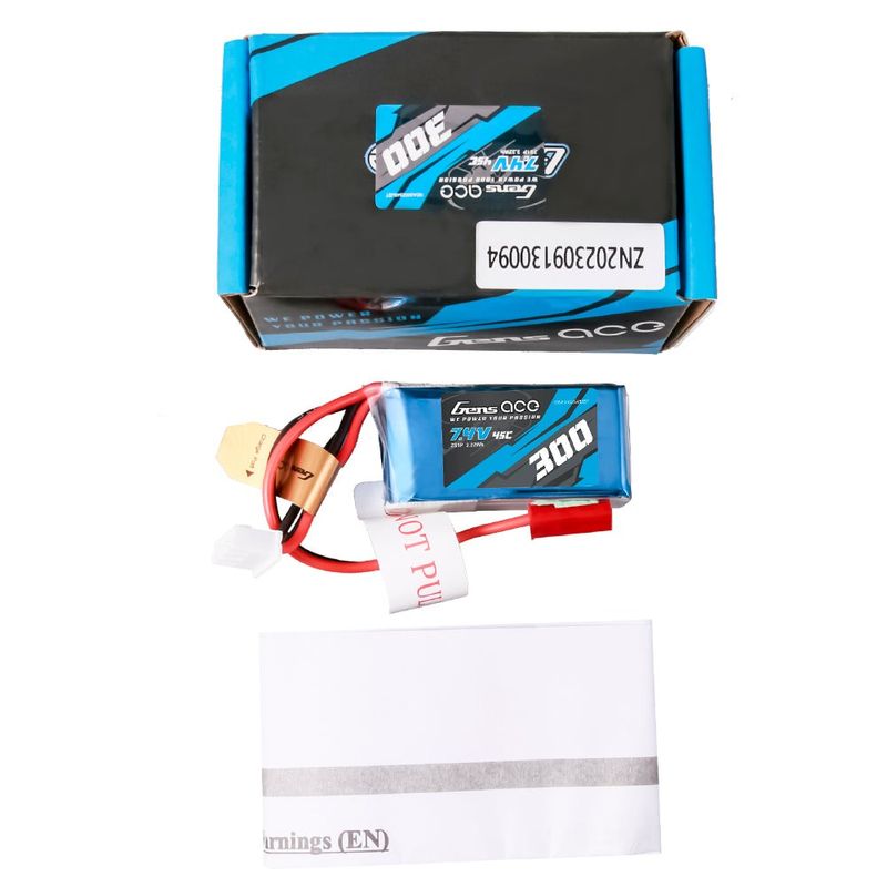 Gens ace 300mAh 2S 45C 7,4V LiPo-batteri – JST-SYP kontakt – Ace Classic