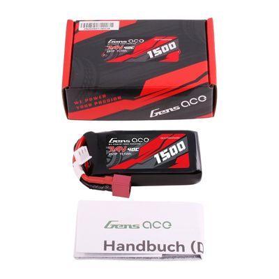 Gens ace 1500mAh 2S 40C 7,4V LiPo-batteri – Deans kontakt – Car Classic