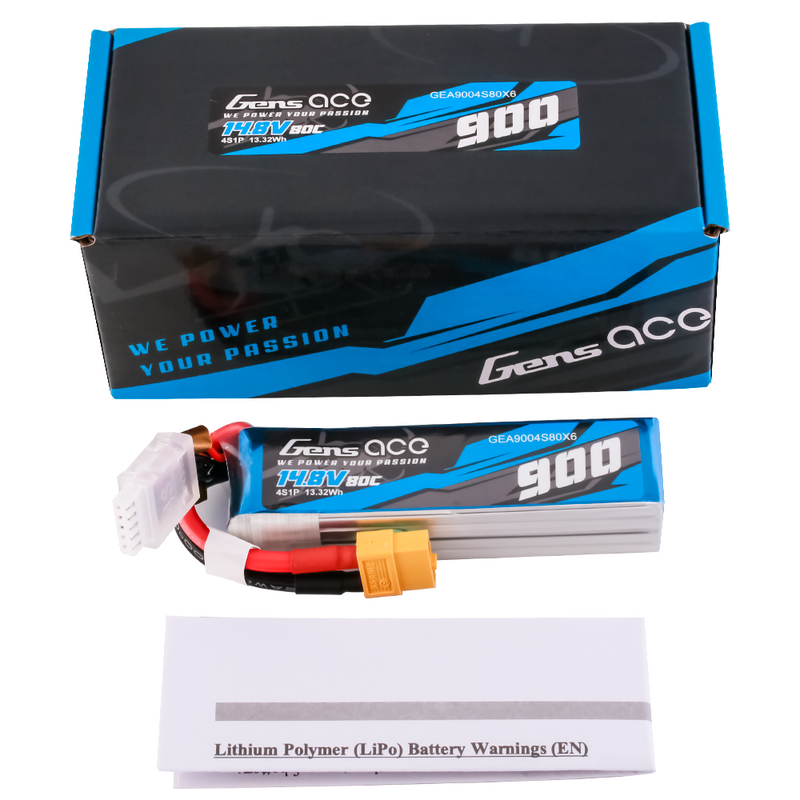 Gens ace 900mAh 4S 80C 14,8V LiPo-batteri – XT60 kontakt – Ace Classic