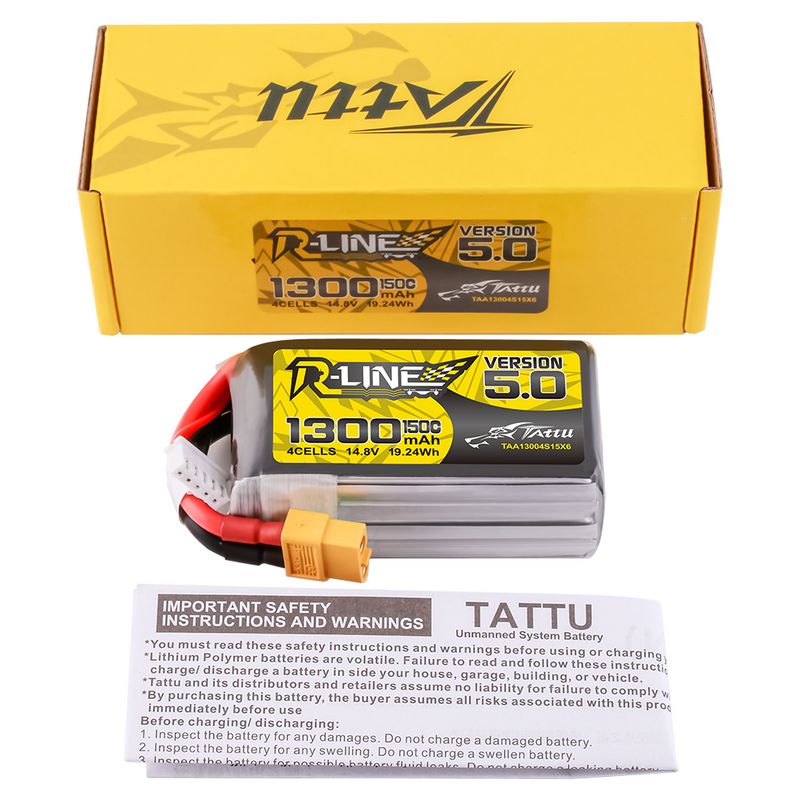 Tattu 1300mAh 4S 150C 14,8V LiPo-batteri – XT60 kontakt – R-Line 5,0