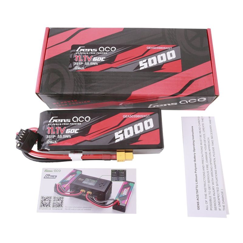 Gens ace 5000mAh 3S 60C 11,1V Shorty LiPo-batteri – XT60 kontakt – Car Classic