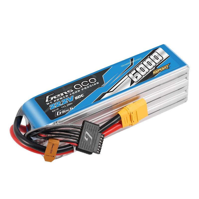 Gens ace 6000mAh 6S 80C 22,2V LiPo-batteri – XT90 kontakt – Sport (700 Helicopter)