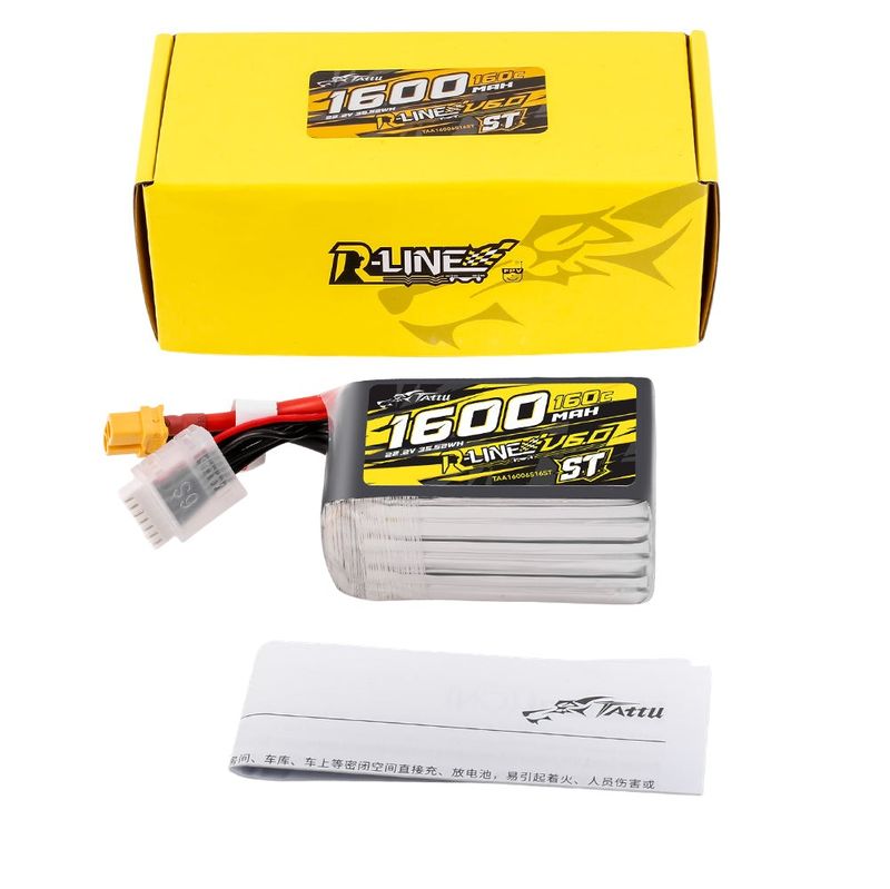 Tattu 1600mAh 6S 160C 22,2V ST LiPo-batteri – XT60 kontakt – R-Line 6,0