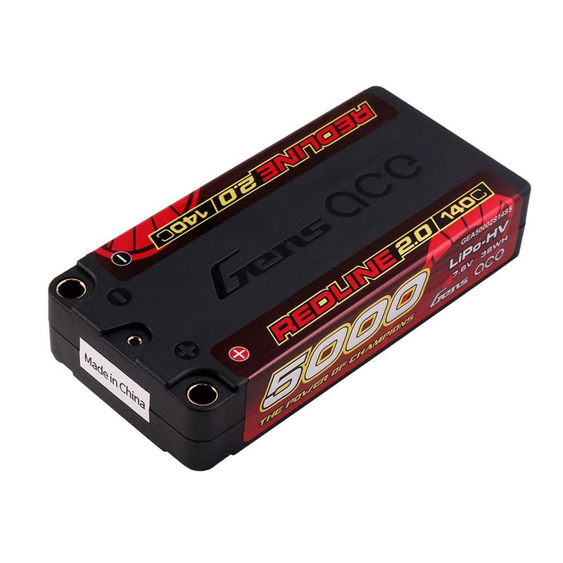Gens ace 5000mAh 2S 140C 7,6V(HV) Shorty LiPo-batteri – 5,0mm bullet – Redline