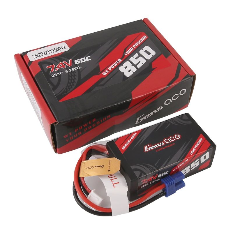 Gens ace 850mAh 2S 60C 7,4V LiPo-batteri – EC2 kontakt – Car Classic
