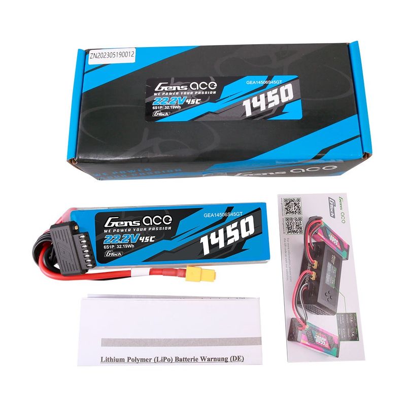 Gens ace 1450mAh 6S 45C 22,2V LiPo-batteri – XT60 kontakt – Ace Classic