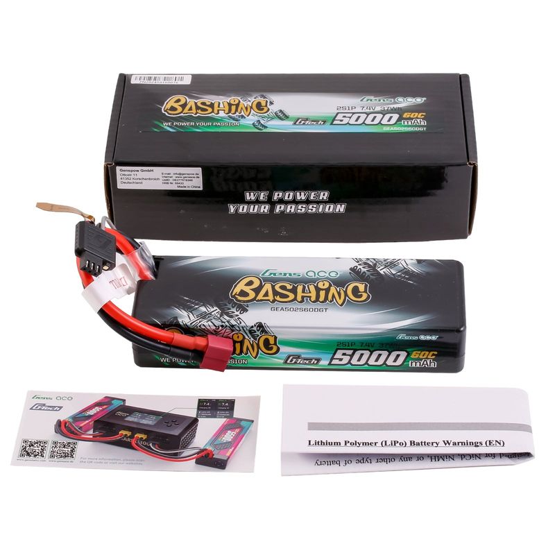Gens ace 5000mAh 2S 60C 7,4V LiPo-batteri – Hardcase – Deans kontakt – Bashing
