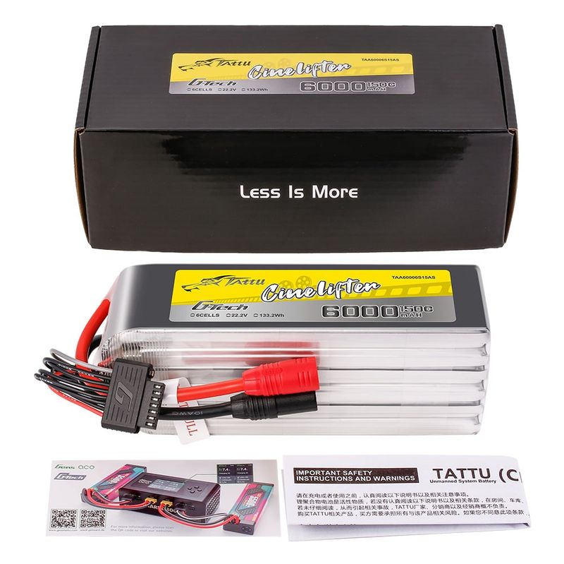 Tattu 6000mAh 6S 150C 22,2V LiPo-batteri – AS150 kontakt – Cinelifter