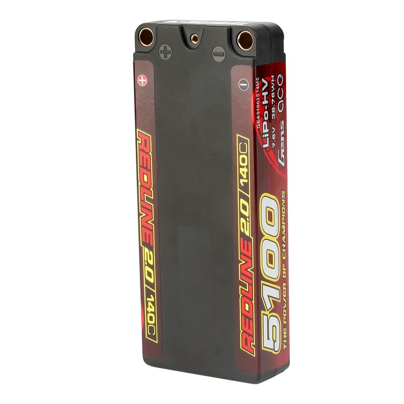 Gens ace 5100mAh 2S 140C 7,6V(HV) Mid-storlek LiPo-batteri – 5,0mm bullet – Redline
