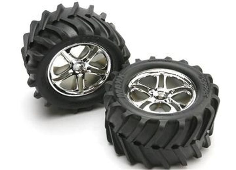 Traxxas Däck & Fälg Maxx Chevron/SS Krom (14mm) 3.8" (2) (5173)