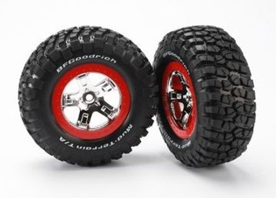 Traxxas Däck & Fälg, BFGoodrich/SCT Krom-Röd 4WD/2WD Bak (2) (5867)