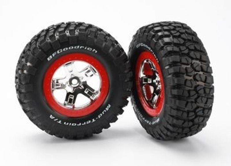 Traxxas Däck & Fälg, BFGoodrich/SCT Krom-Röd 4WD/2WD Bak (2) (5867)