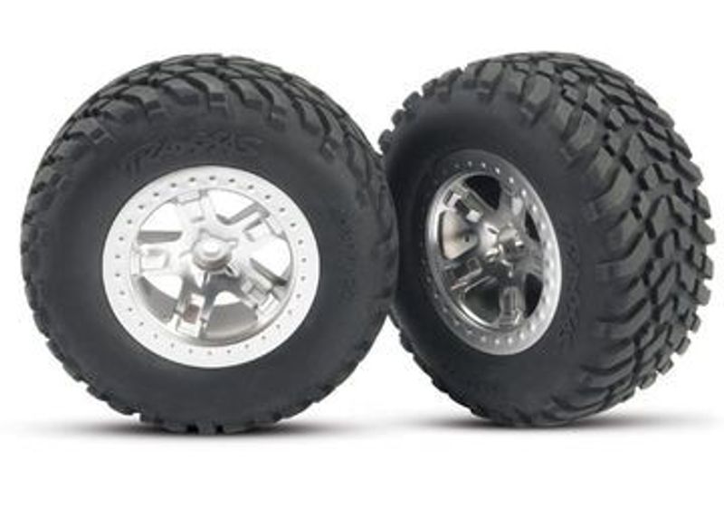 Traxxas Däck & Fälg SCT/SCT Matt Krom-Svart 2WD Fram (2) (5875)