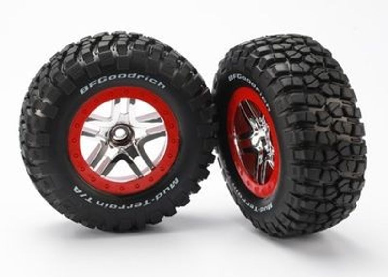 Traxxas Däck & Fälg BFGoodrich/S-Spoke Krom-Röd 2WD Fram (2) (5877A)