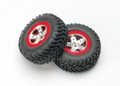 Traxxas Däck & Fälg SCT/SCT Matt Krom-Röd 4WD/2WD Bak (2) (5873A)