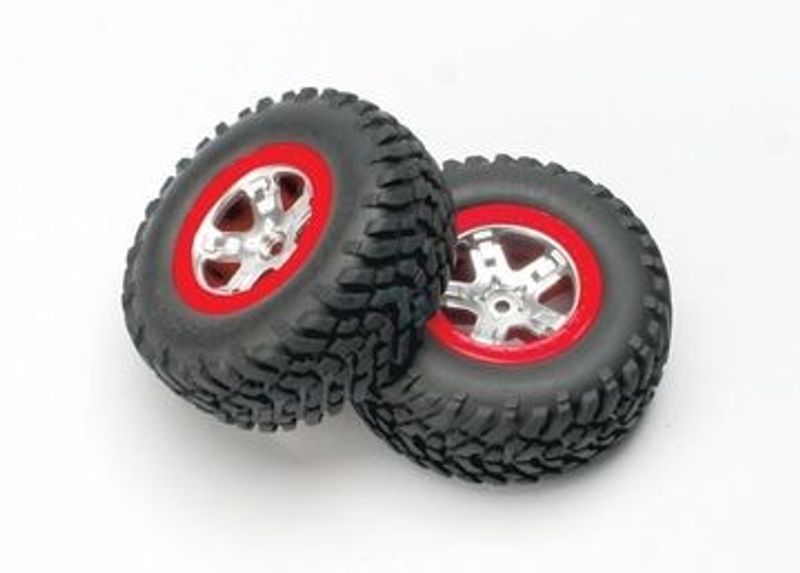 Traxxas Däck & Fälg SCT/SCT Matt Krom-Röd 4WD/2WD Bak (2) (5873A)