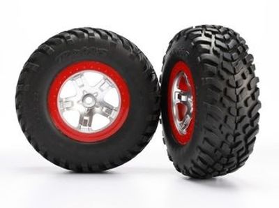 Traxxas Däck & Fälg SCT S1/SCT Matt Krom-Röd 4WD/2WD Bak (2) (5873R)