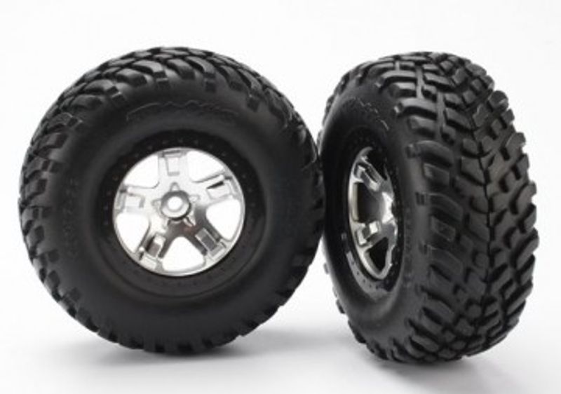 Traxxas Däck & Fälg SCT/SCT Matt Krom-Svart 4WD/2WD Bak (2) (5873X)