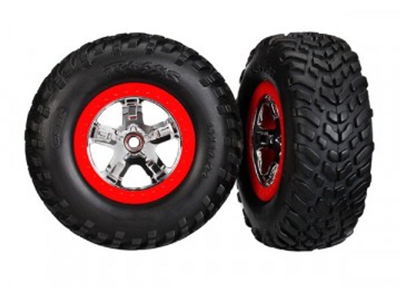 Traxxas Däck & Fälg SCT S1/SCT Krom-Röd 4WD/2WD Bak TSM (2)* (5887R)