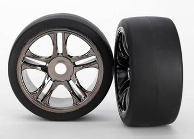 Traxxas Däck & Fälg Slicks S1/S-Spoke Svart Krom Bak (2) XO-1 (6477)