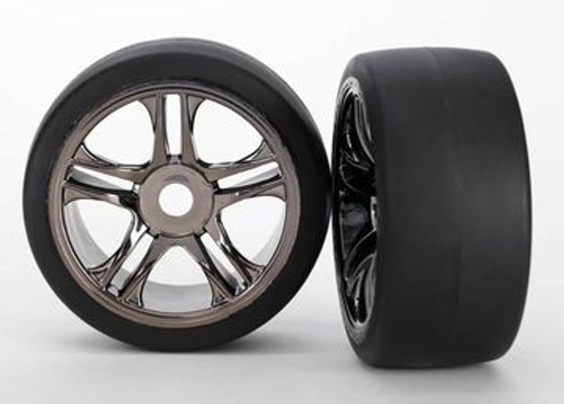 Traxxas Däck & Fälg Slicks S1/S-Spoke Svart Krom Fram (2) XO-1 (6479)