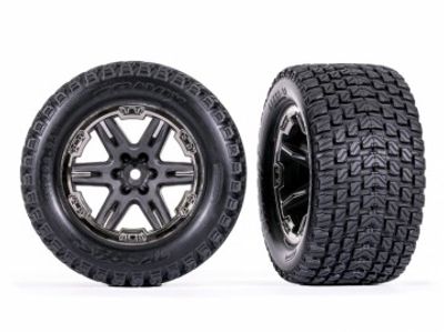 Traxxas Däck & Fälg Talon Gravix / RXT Grå - Svart Krom 2.8" 4WD TSM (2) (6764-BLKCR)