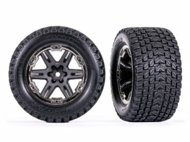 Traxxas Däck & Fälg Talon Gravix / RXT Grå - Svart Krom 2.8" 4WD TSM (2) (6764-BLKCR)