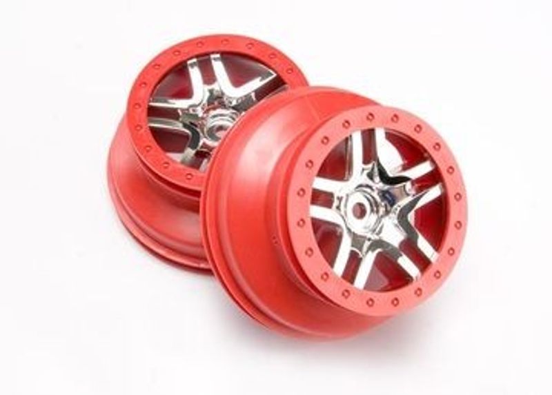 Traxxas Fälg SCT Split-Spoke Krom-Röd 2.2/3.0" 4WD/2WD Bak (2) (6872A)