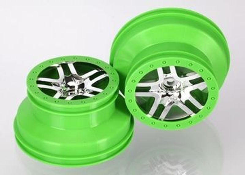 Traxxas Fälg SCT Split-Spoke Krom-Grön 2.2/3.0" 4WD/2WD Bak (2) (6872X)