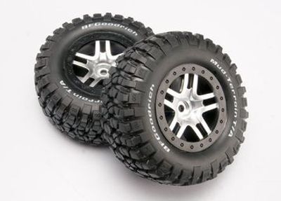 Traxxas Däck & Fälg Goodrich/S-Spoke Krom-Svart 4WD/2WD Bak TSM (2) (6873)