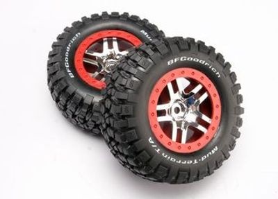 Traxxas Däck & Fälg Goodrich/S-Spoke Krom-Röd 4WD/2WD Bak (2) (6873A)