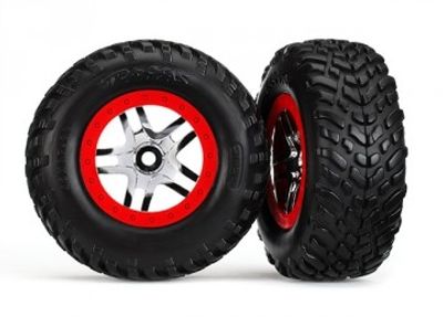 Traxxas Däck & Fälg SCT/S-Spoke Krom-Röd 4WD/2WD Bak TSM (2) (6891)