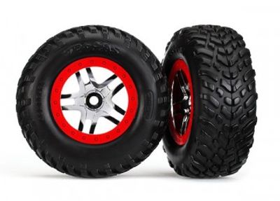 Traxxas Däck & Fälg SCT S1/S-Spoke Krom-Röd 4WD/2WD Bak TSM (2) (6891R)
