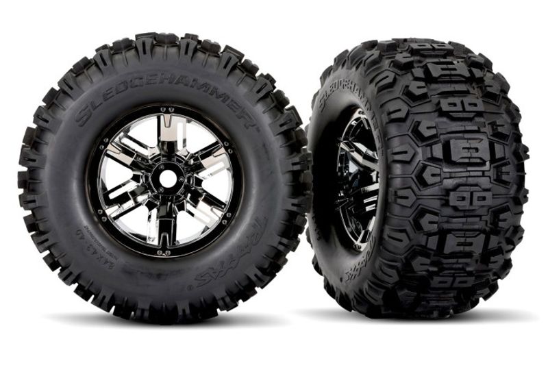 Traxxas Däck & Fälg Sledgehammer Förstärkta / X-MAXX Svart Krom (2) (7871X)