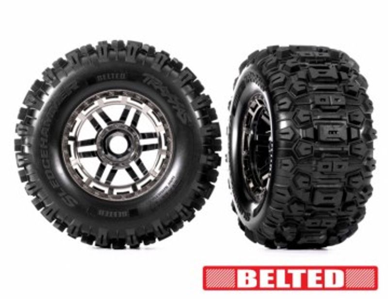 Traxxas Däck & Fälg Sledgehammer Förstärkta / MAXX 17mm Svart Krom 2.8/3.6'' TSM (2) (8979A)