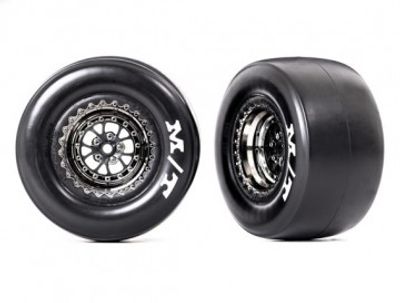 Traxxas Däck & Fälg Bak Svart Krom Mickey Thompson (2)  Drag Slash (9476X)