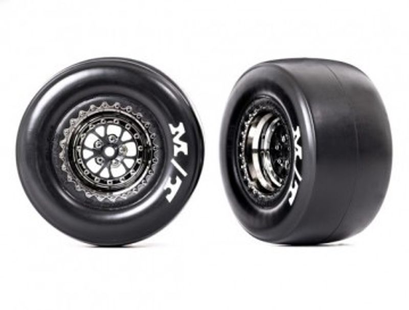 Traxxas Däck & Fälg Bak Svart Krom Mickey Thompson (2)  Drag Slash (9476X)