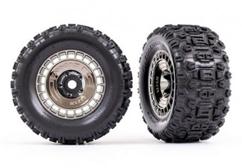 Traxxas Däck & Fälg Sledgehammer 3.8'' / Svart Krom 3-delad Eker (med Hjulnav) (2) (9572T)